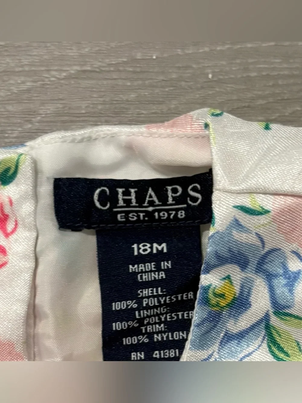 CHAPS Floral Satin Girl's Dress with Pink Sash. Girls 18 months